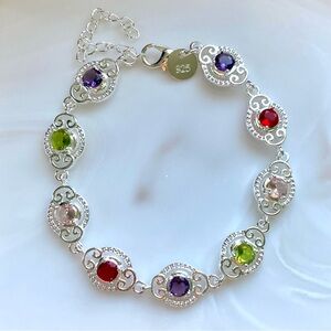 Sterling Silver Multi-Gemstone Bracelet - Colorful Gem Accents